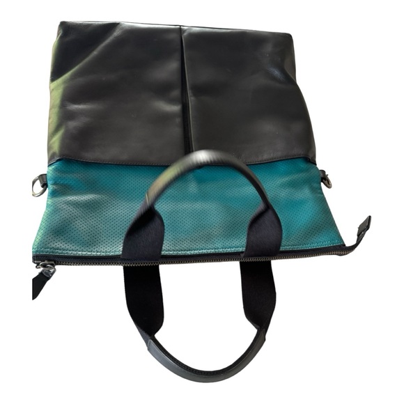 Coach Charles Perforated Leather Seagreen/Black Foldover Tote. - Picture 5 of 12